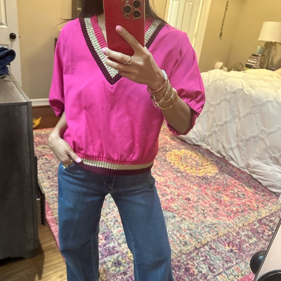 Pink V-Neck Women's Top